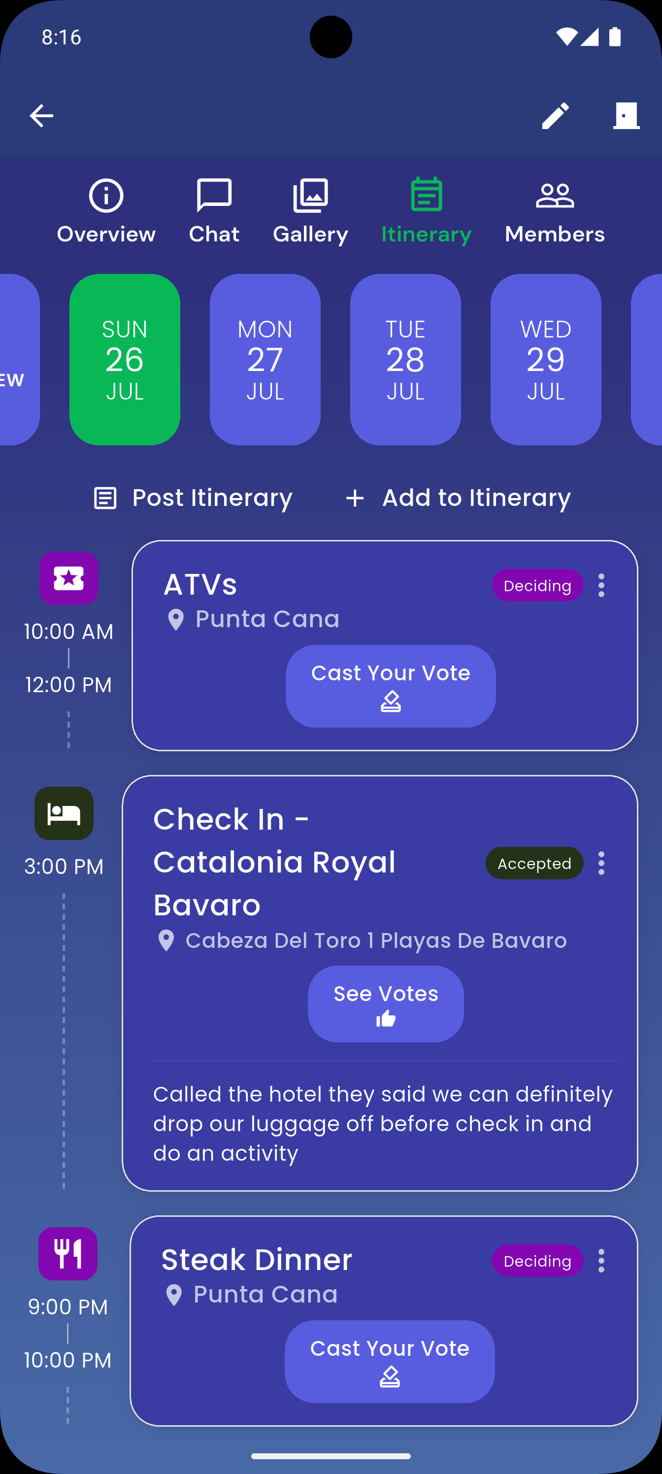 Itinerary Screen
